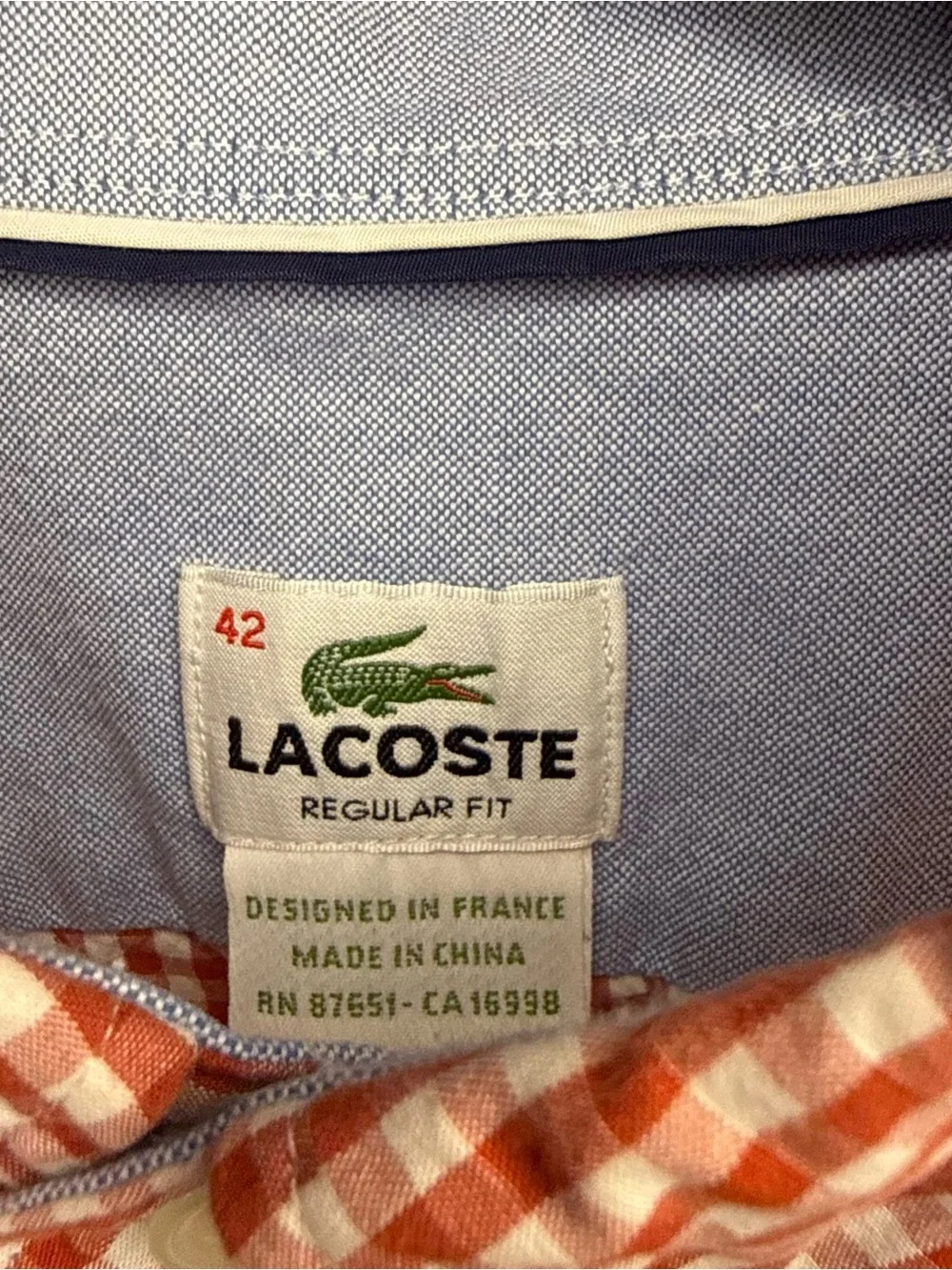 Lacoste Red and White Gingham Button-Down Shirt